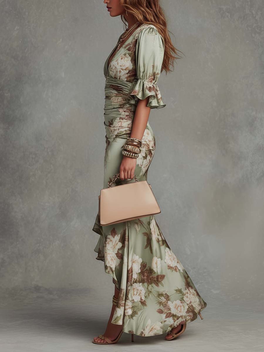 Rosita | Vestido elegante satén verde