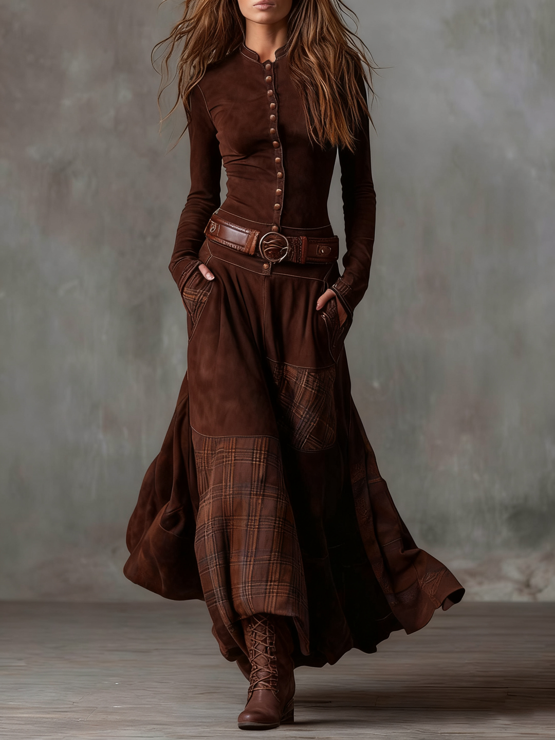 Sofia | Vestido maxi de ante con cinturón
