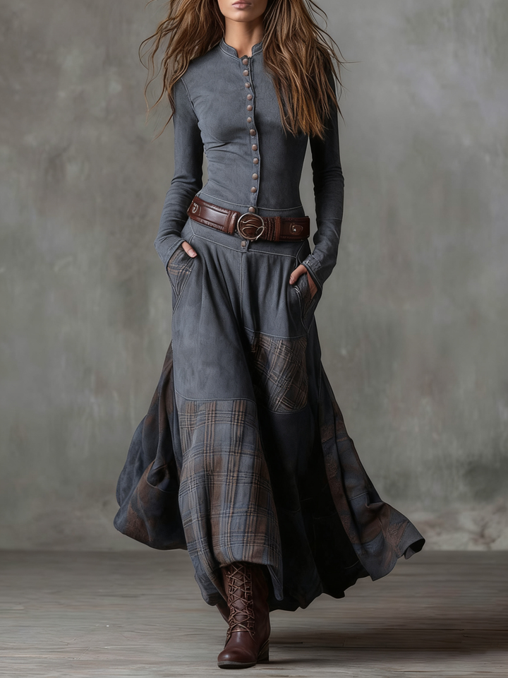 Sofia | Vestido maxi de ante con cinturón