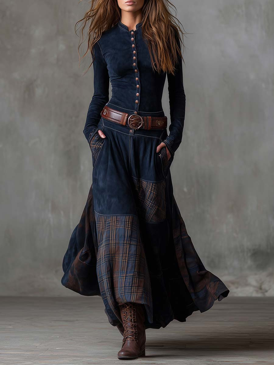 Sofia | Vestido maxi de ante con cinturón