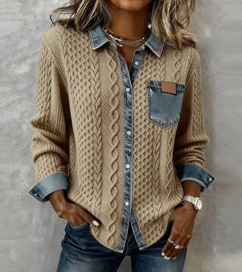 Paloma | Top de Punto Patchwork con Detalles de Denim