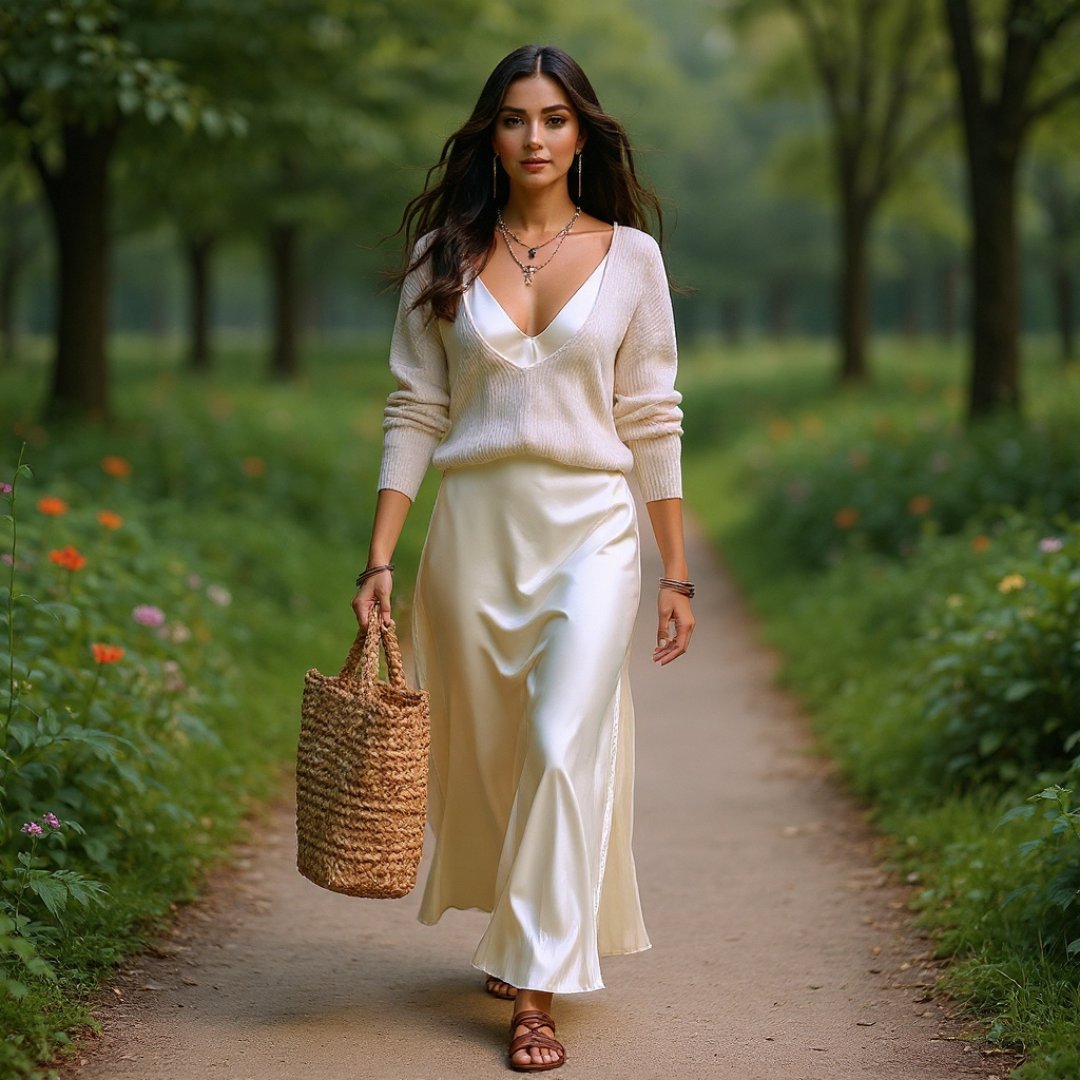 Elena | Vestido midi satinado con jersey incluido