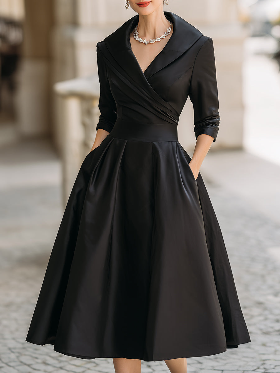 Petula | Vestido midi de satén de inspiración vintage con cuello drapeado