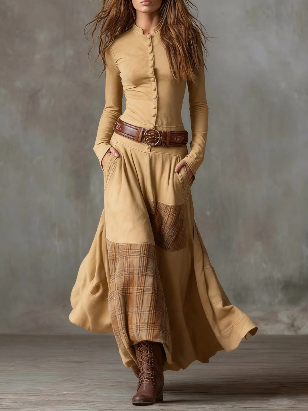 Sofia | Vestido maxi de ante con cinturón
