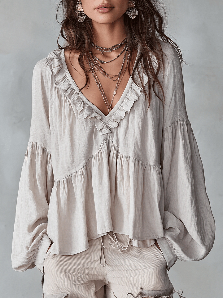 Natalissa | Blusa bohemia con volantes, de estilo vintage y corte vaporoso
