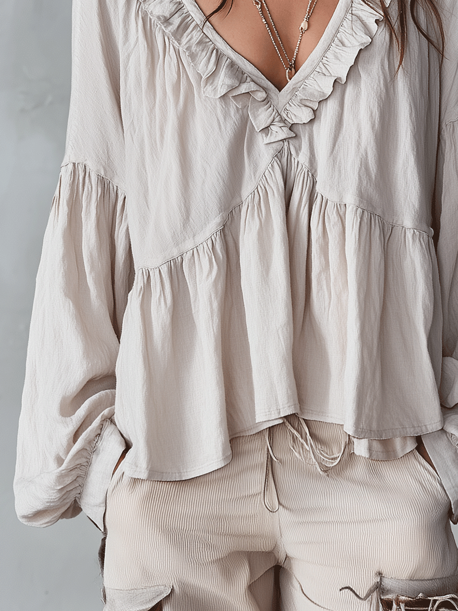 Natalissa | Blusa bohemia con volantes, de estilo vintage y corte vaporoso