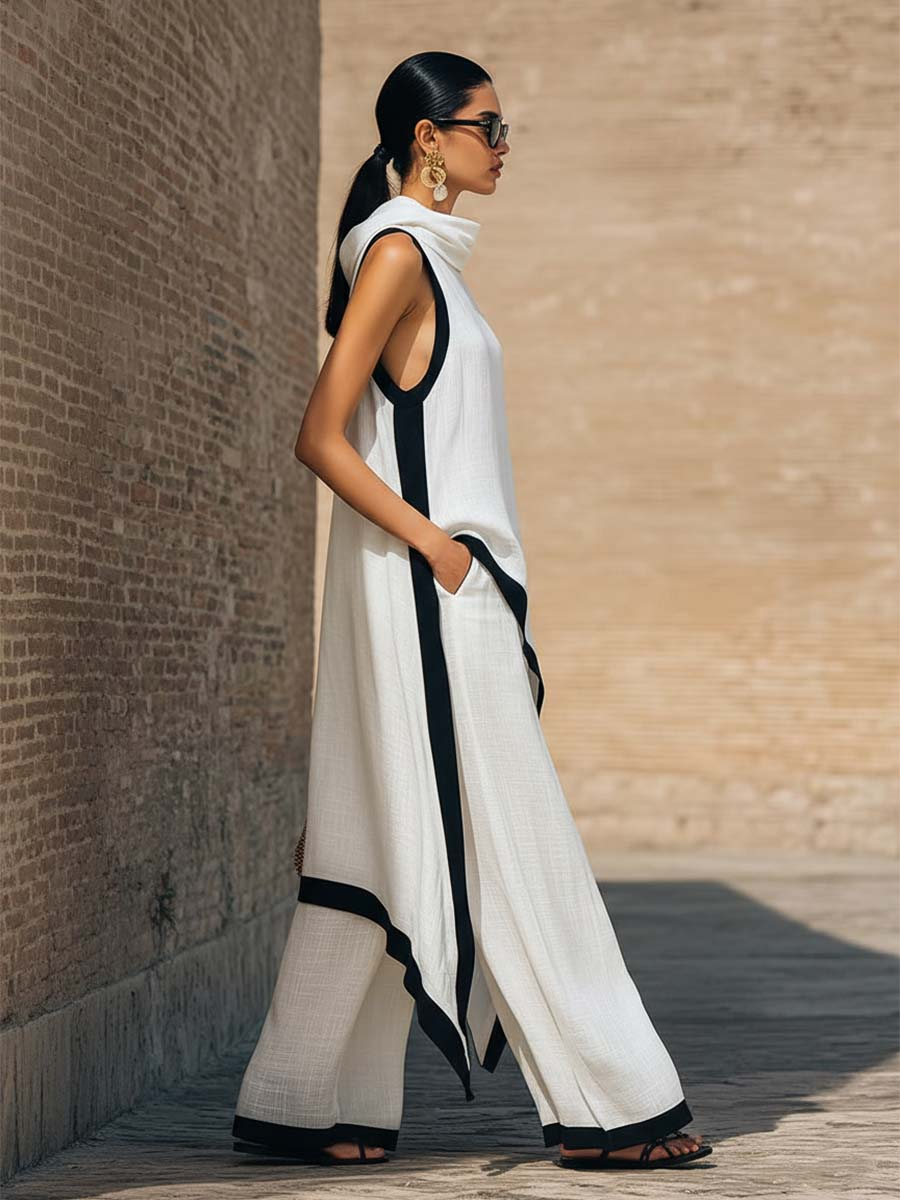 Angela | Conjunto elegante de dos piezas en lino y algodón con corte artístico