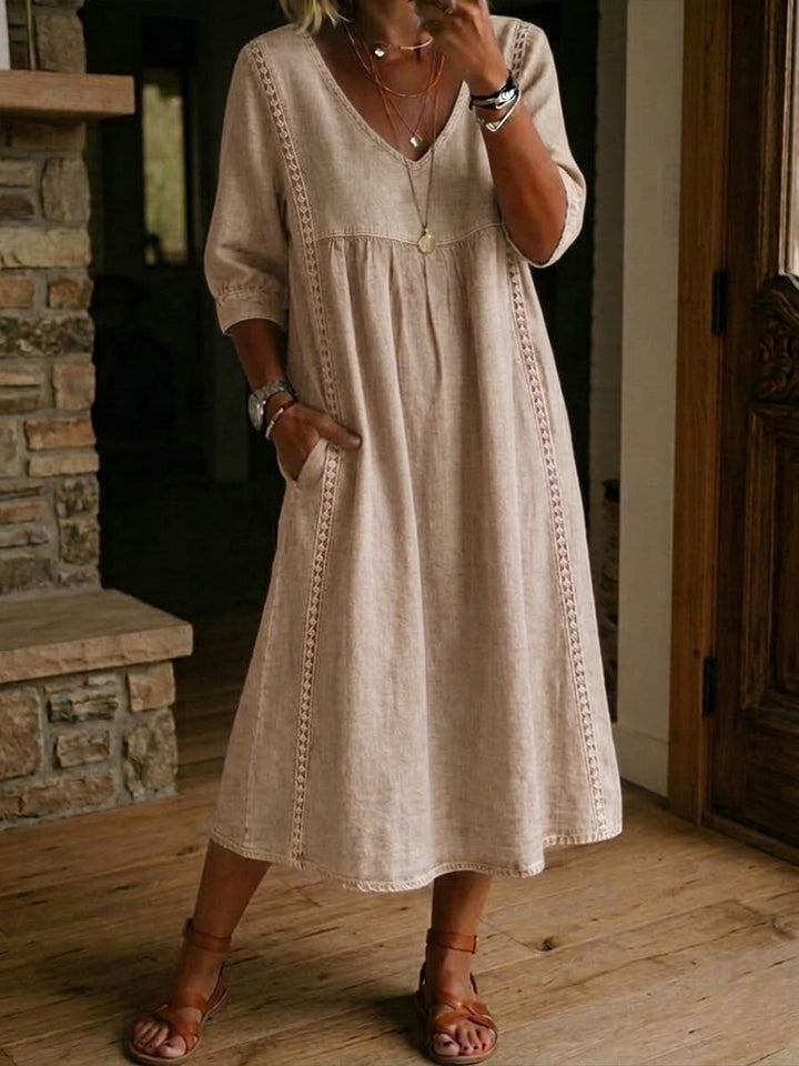 Aurélie | Vestido holgado de lino y algodón con encaje