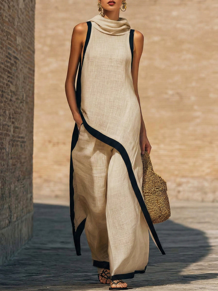 Angela | Conjunto elegante de dos piezas en lino y algodón con corte artístico