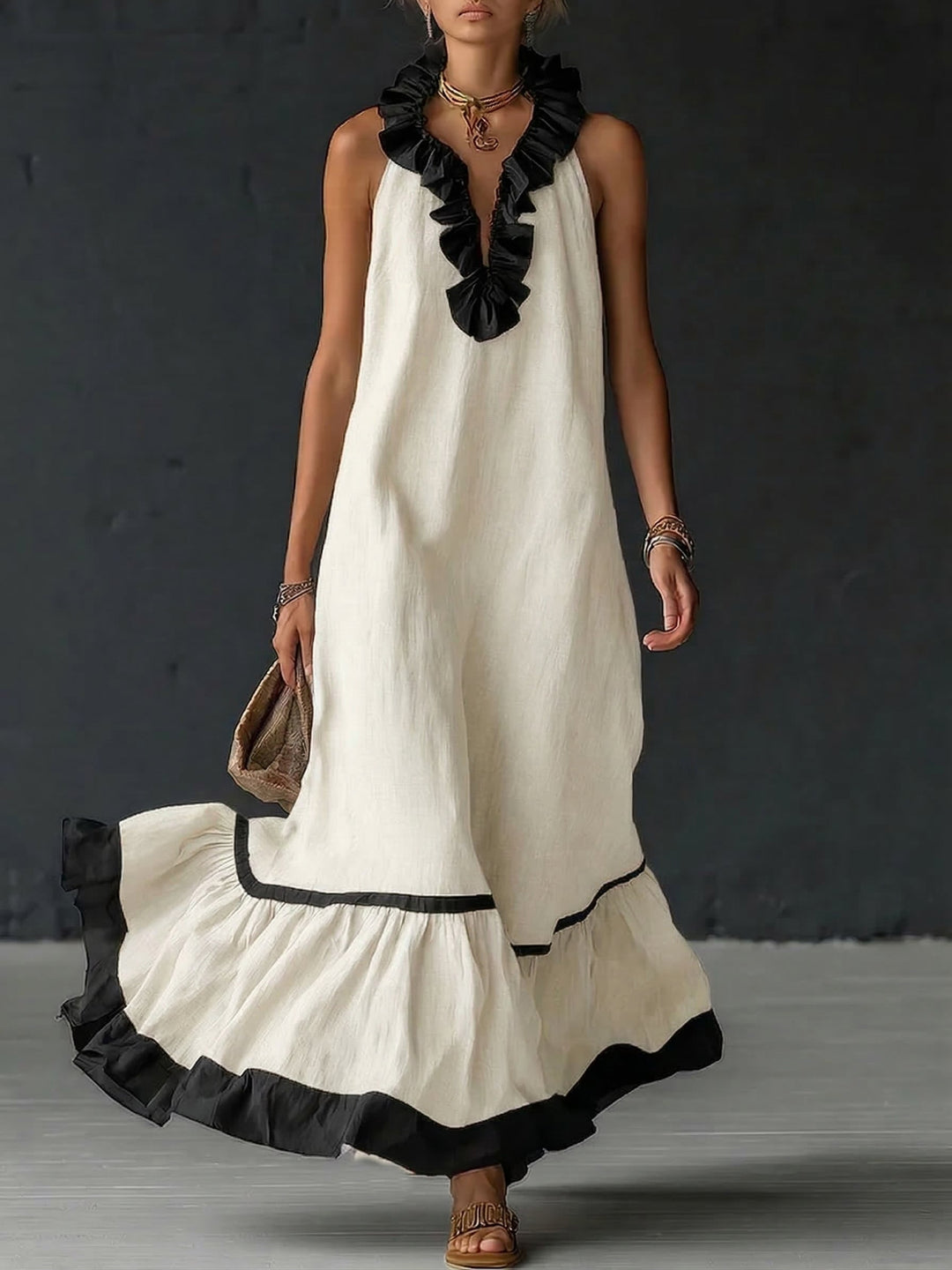 Nathalie | Vestido largo romántico con volantes
