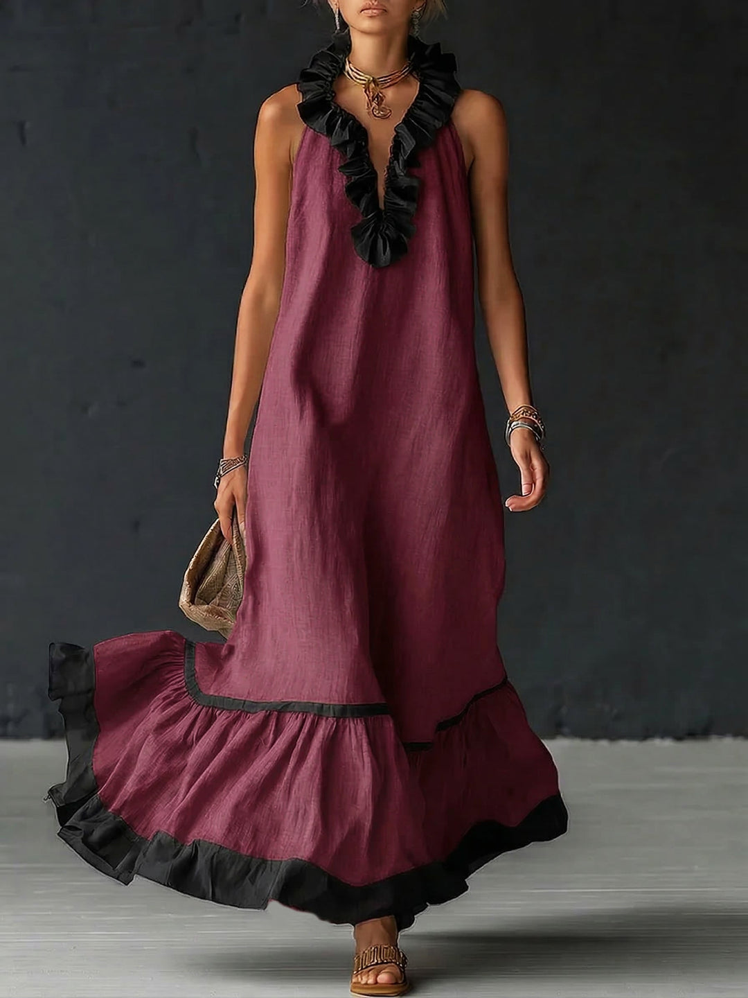 Nathalie | Vestido largo romántico con volantes