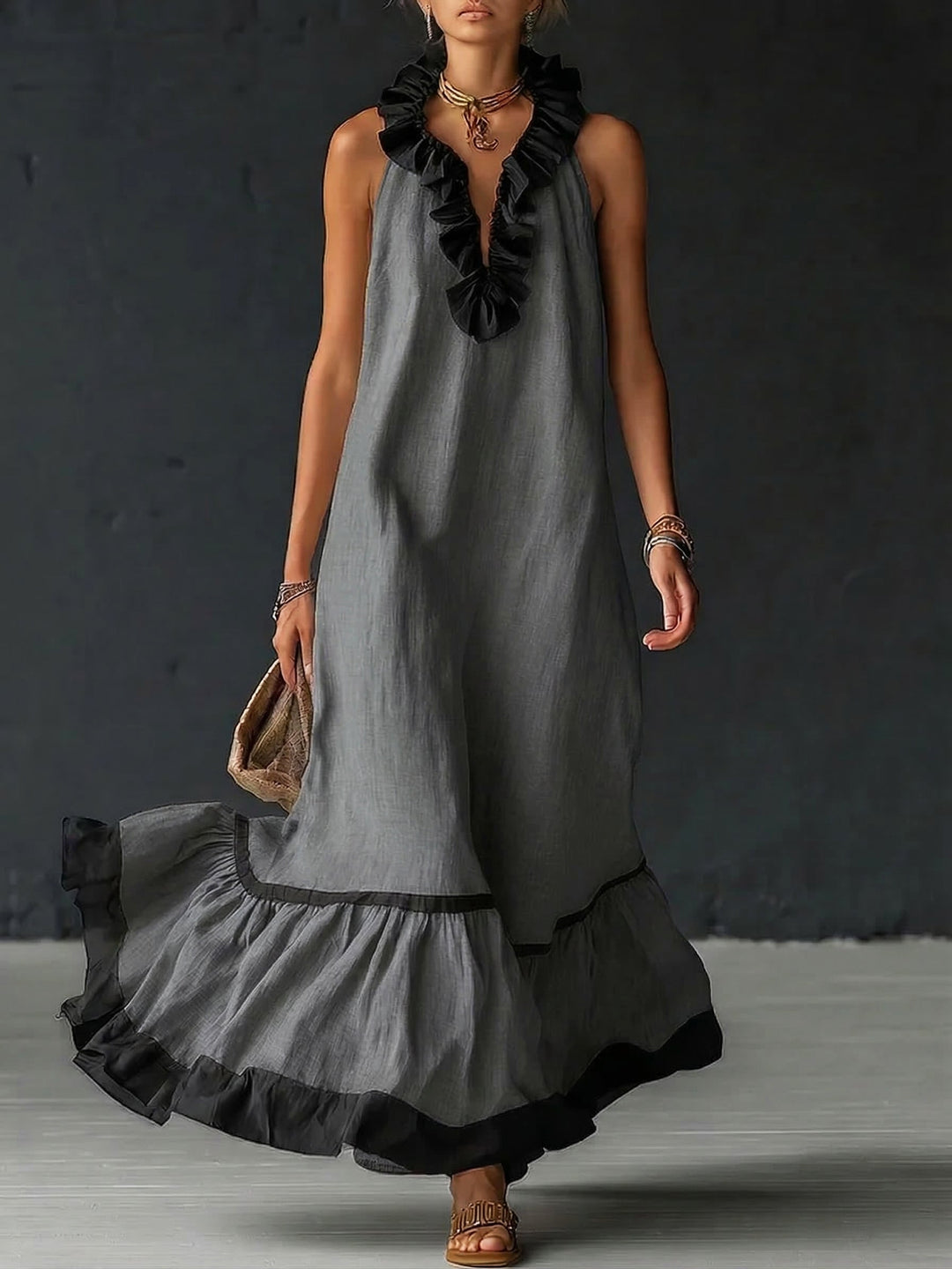 Nathalie | Vestido largo romántico con volantes