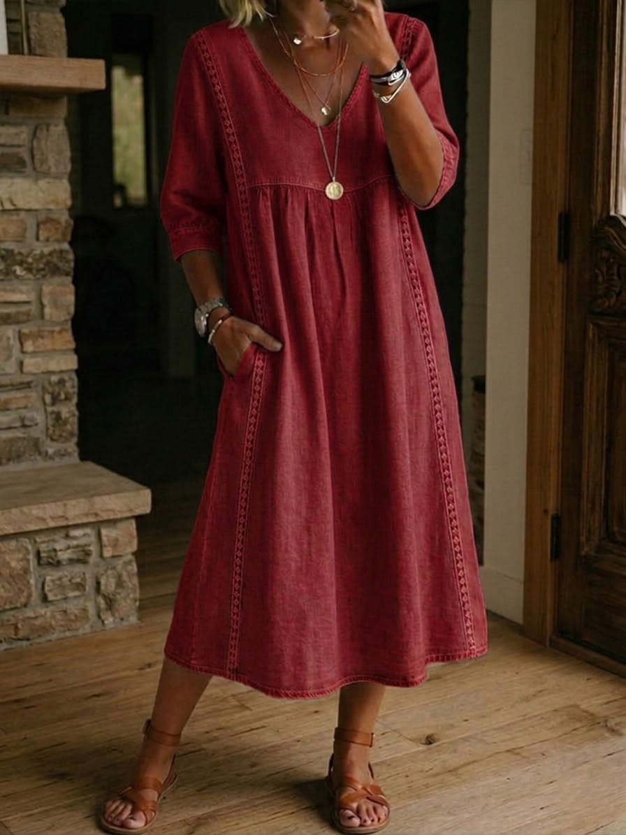 Aurélie | Vestido holgado de lino y algodón con encaje