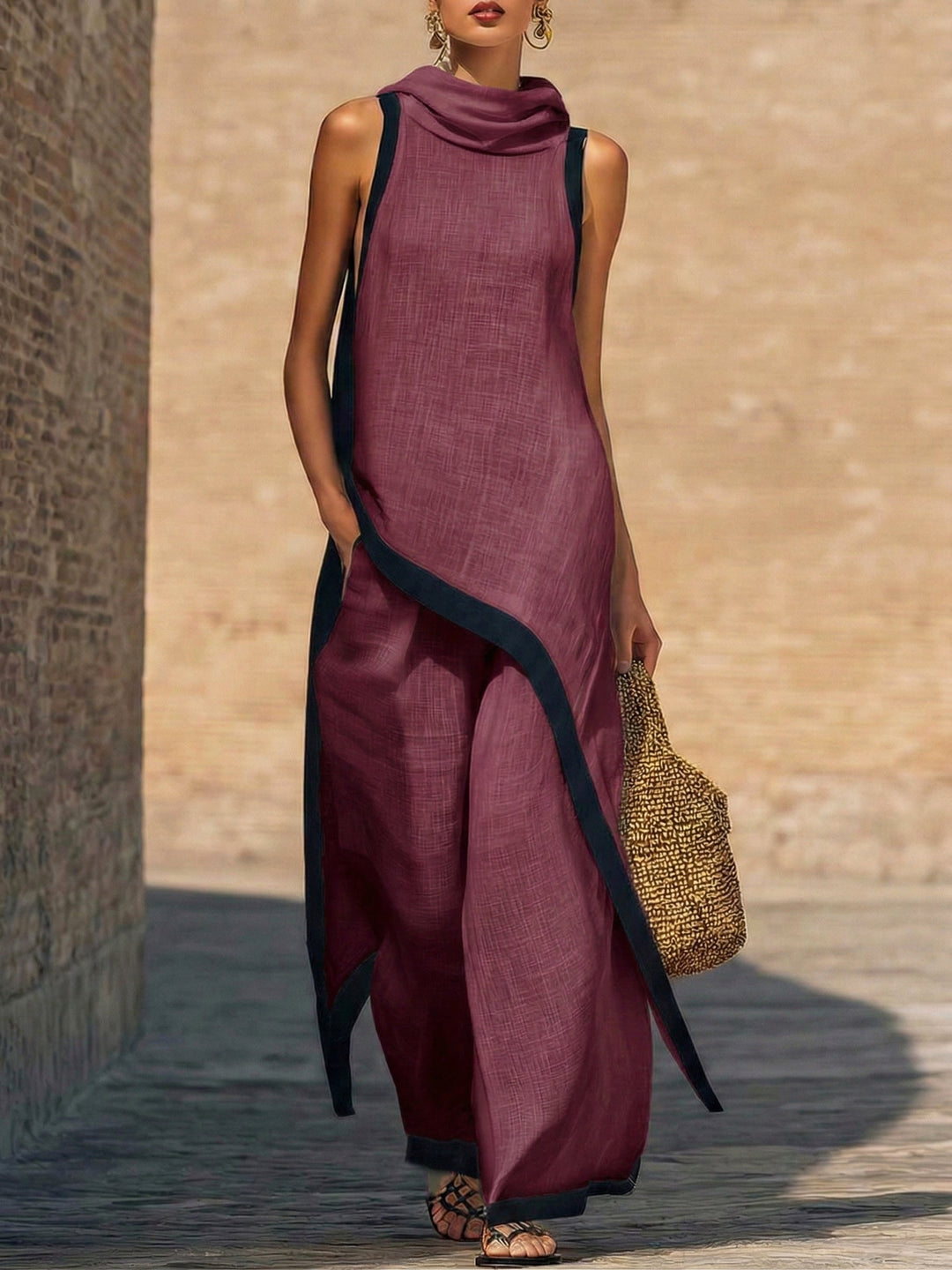 Angela | Conjunto elegante de dos piezas en lino y algodón con corte artístico
