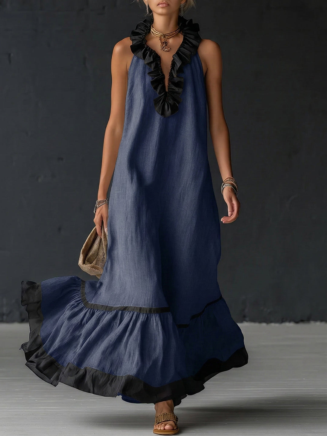Nathalie | Vestido largo romántico con volantes