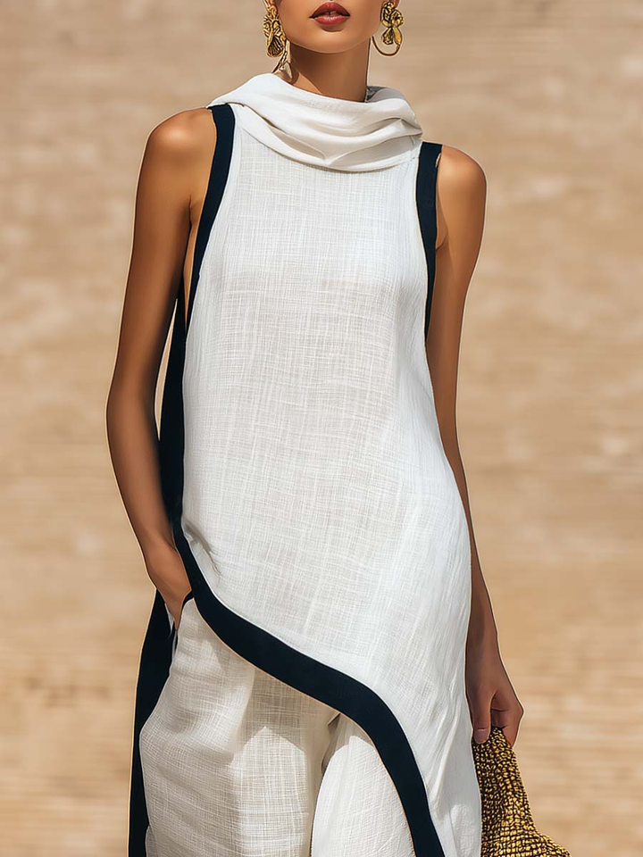 Angela | Conjunto elegante de dos piezas en lino y algodón con corte artístico