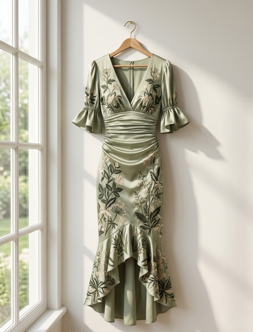 Rosita | Vestido elegante satén verde