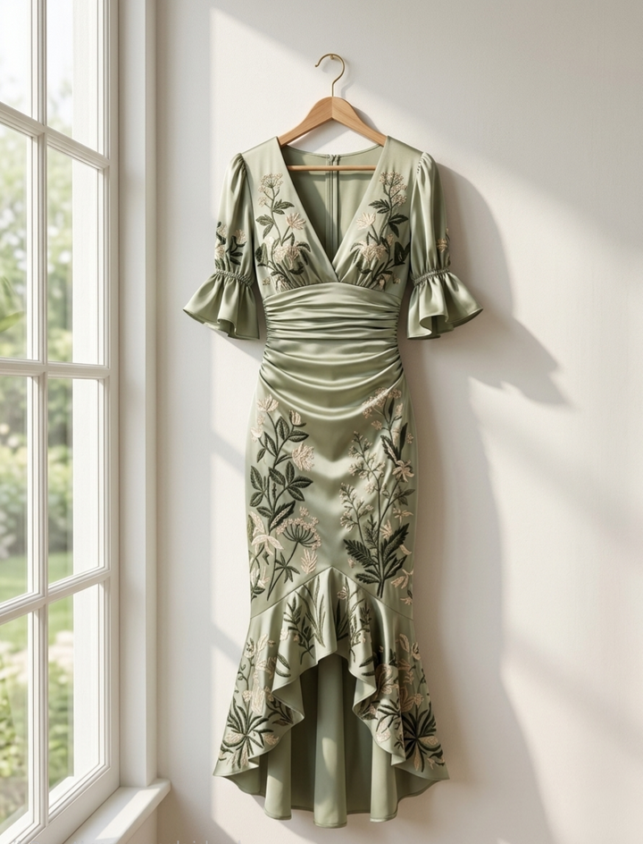 Rosita | Vestido elegante satén verde