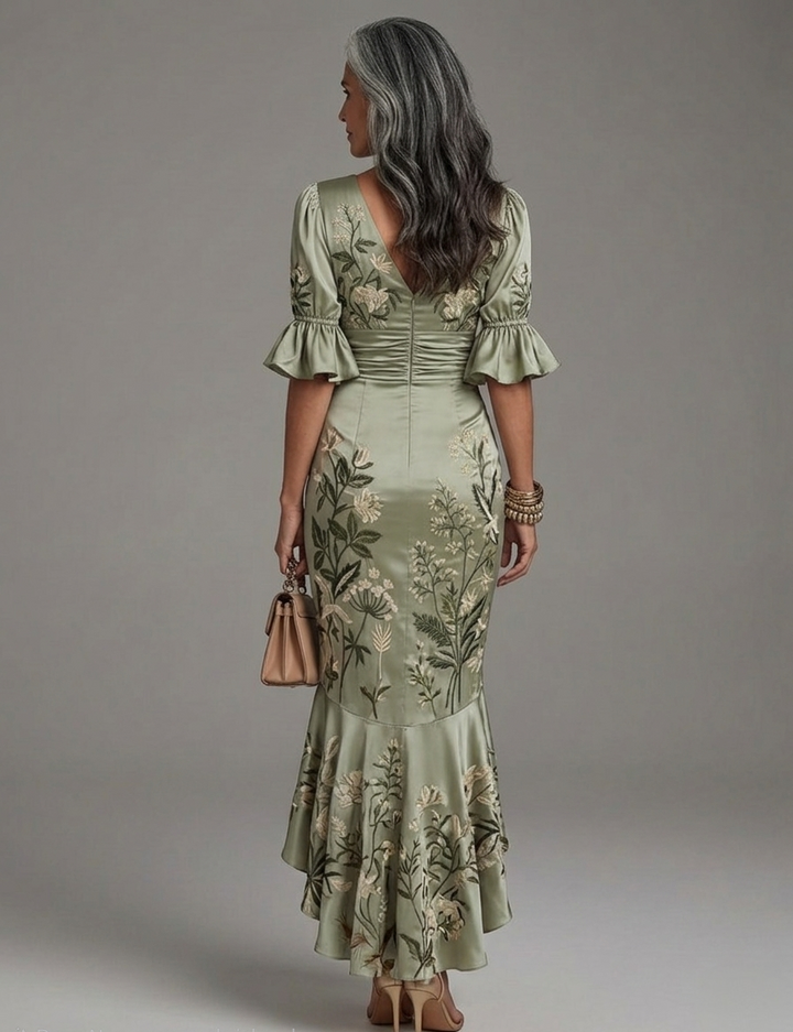 Rosita | Vestido elegante satén verde