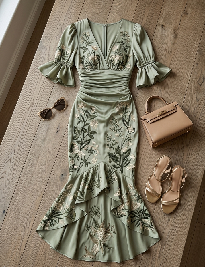 Rosita | Vestido elegante satén verde
