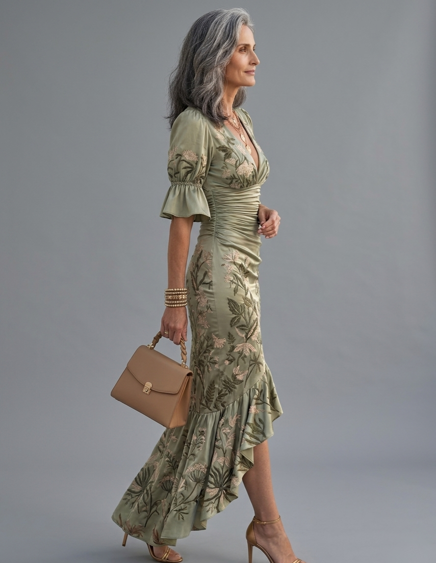 Rosita | Vestido elegante satén verde