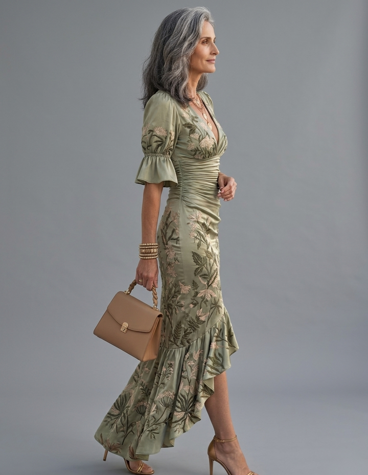 Rosita | Vestido elegante satén verde