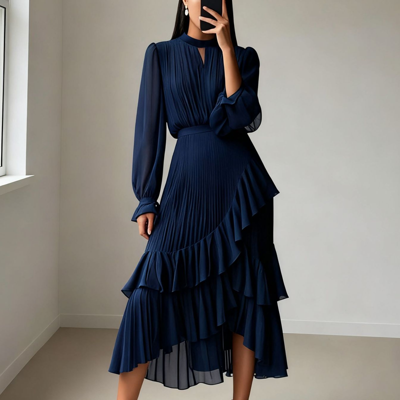 Martina | Vestido midi plisado con volantes