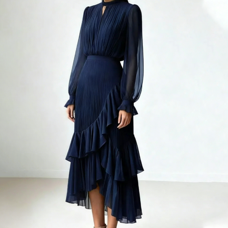 Martina | Vestido midi plisado con volantes