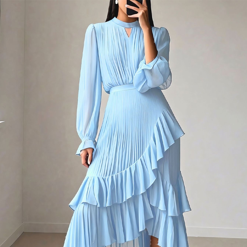 Martina | Vestido midi plisado con volantes