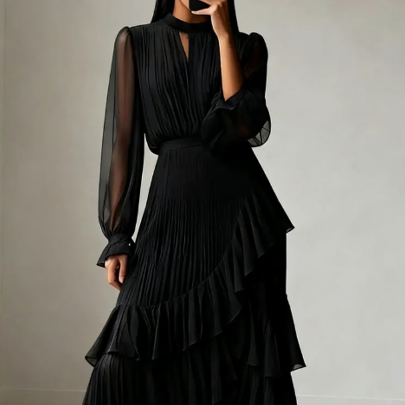 Martina | Vestido midi plisado con volantes