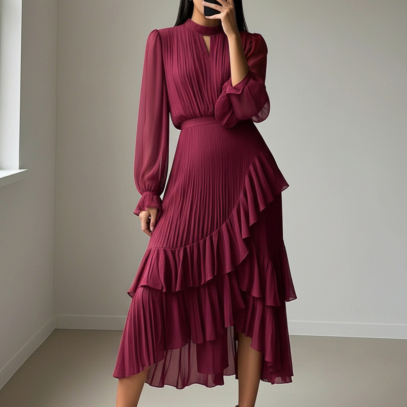 Martina | Vestido midi plisado con volantes