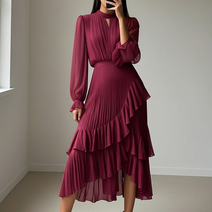 Martina | Vestido midi plisado con volantes