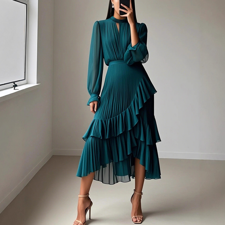 Martina | Vestido midi plisado con volantes