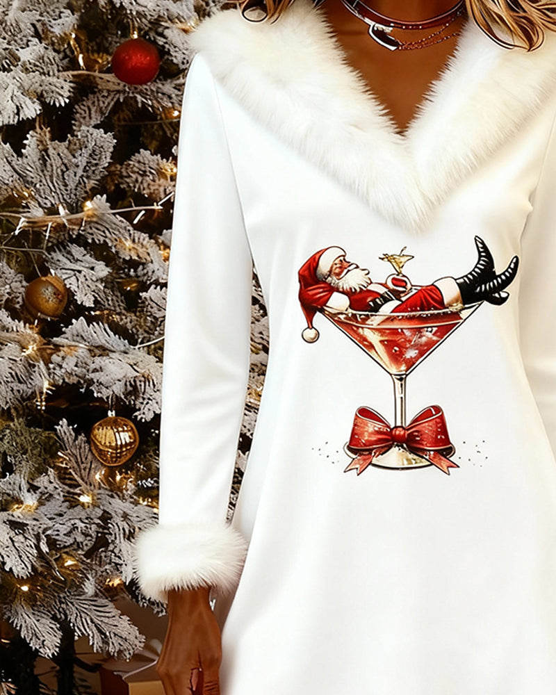 Clara - Vestido de Cuello de Piel con Estampado Navideño